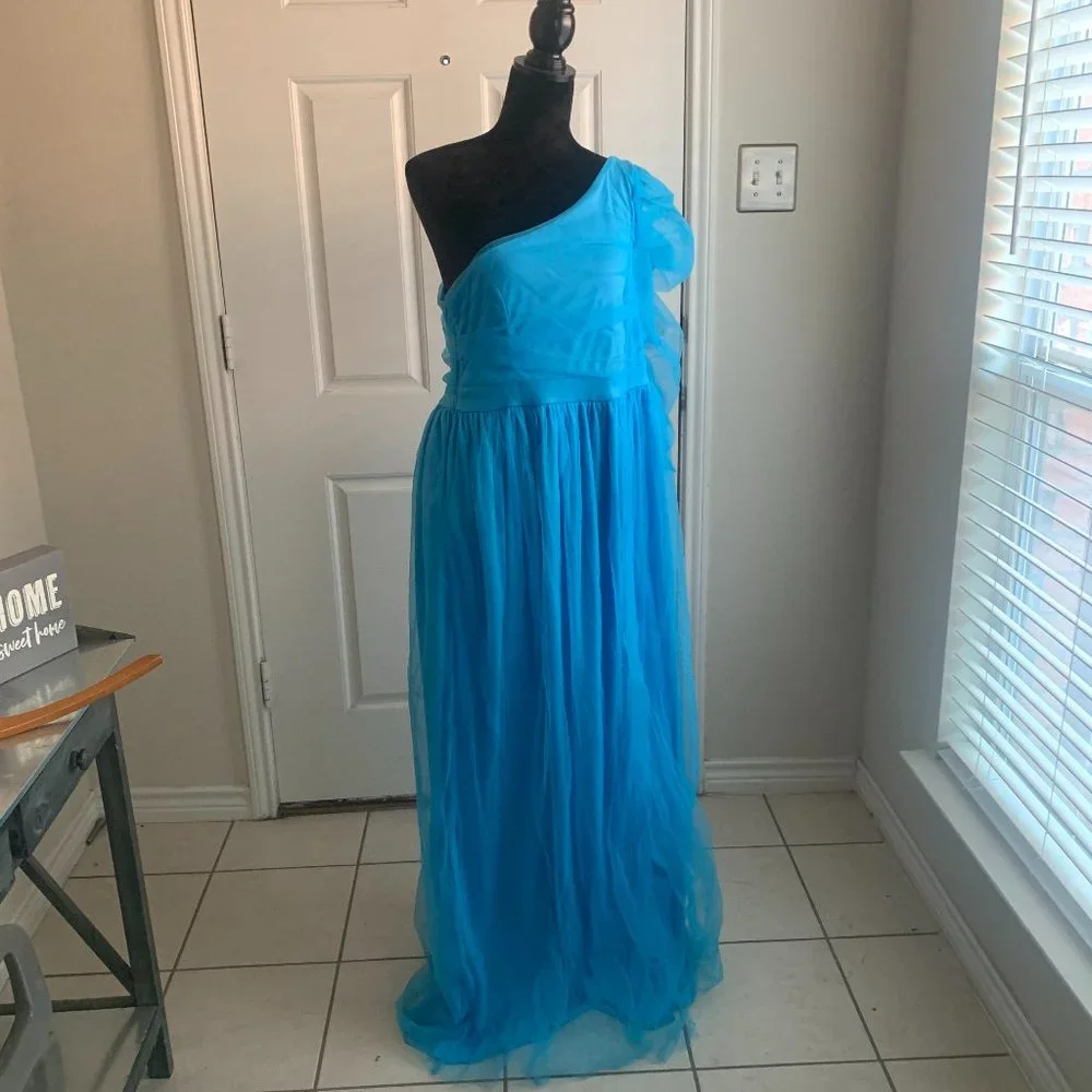 One Shoulder Chiffon Evening Gown - Picture 1 of 6